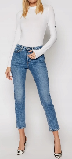 GUESS białe body damskie długi rękaw półgolf wiskoza S Dekolt półgolf