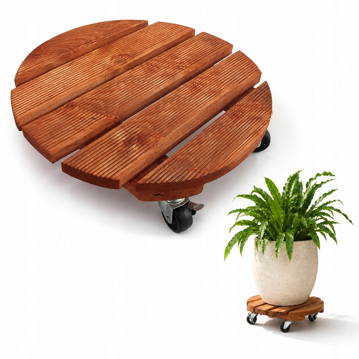 Dřevěný květináč pod květiny, květináče na kolečkách, kulatý, podstavec 40 cm