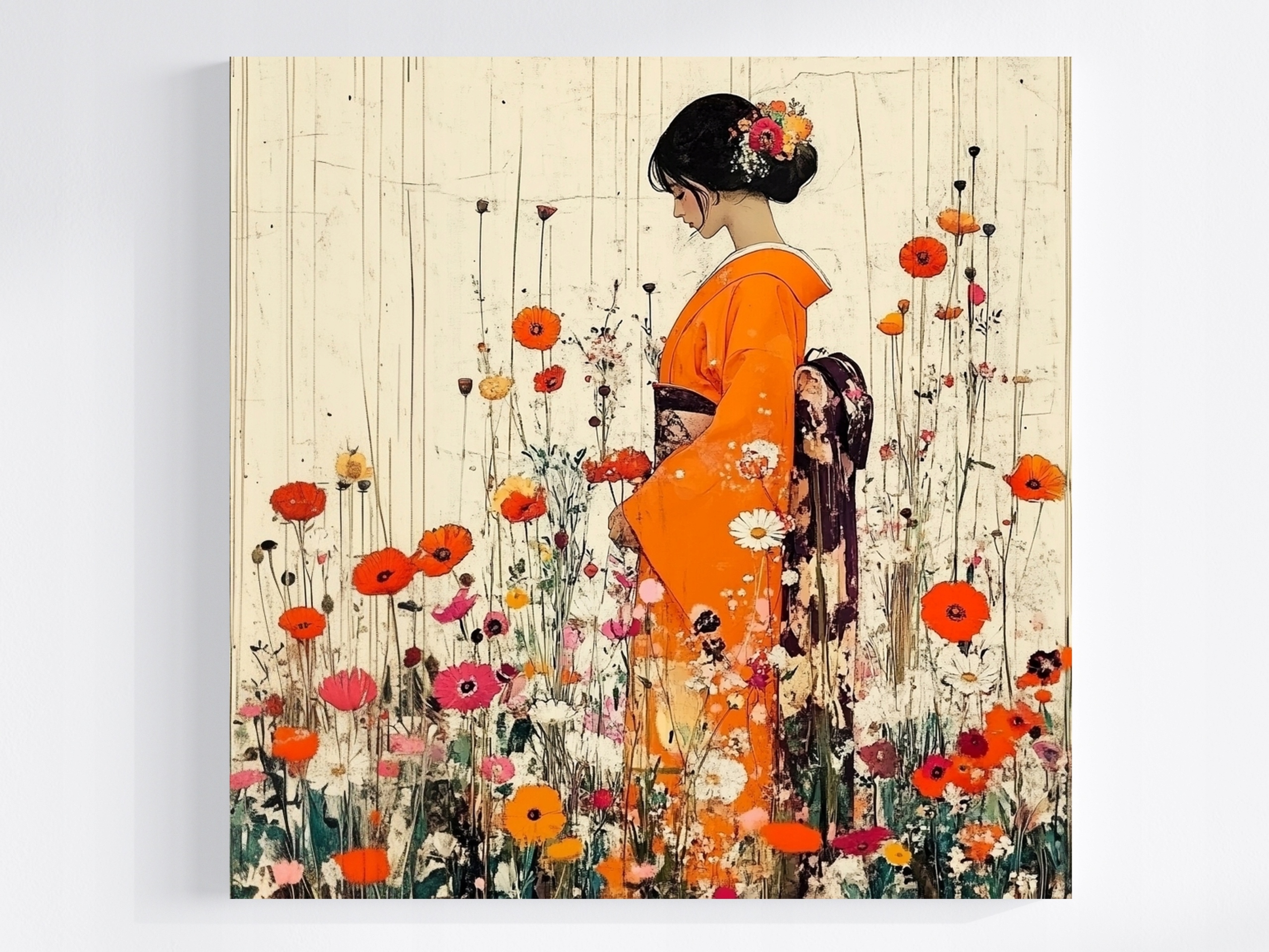Obraz Na Plátně Canvas Žena Dívka Japonsko Kimono Květiny 80x80
