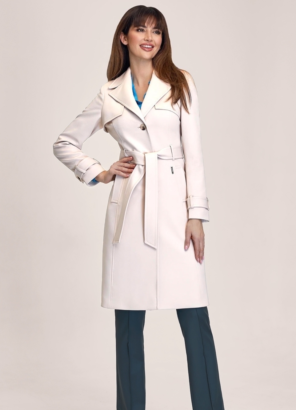 Zartex dámský krémový trenčkotový kabát bez kapuce Perla SS24 velikost 44