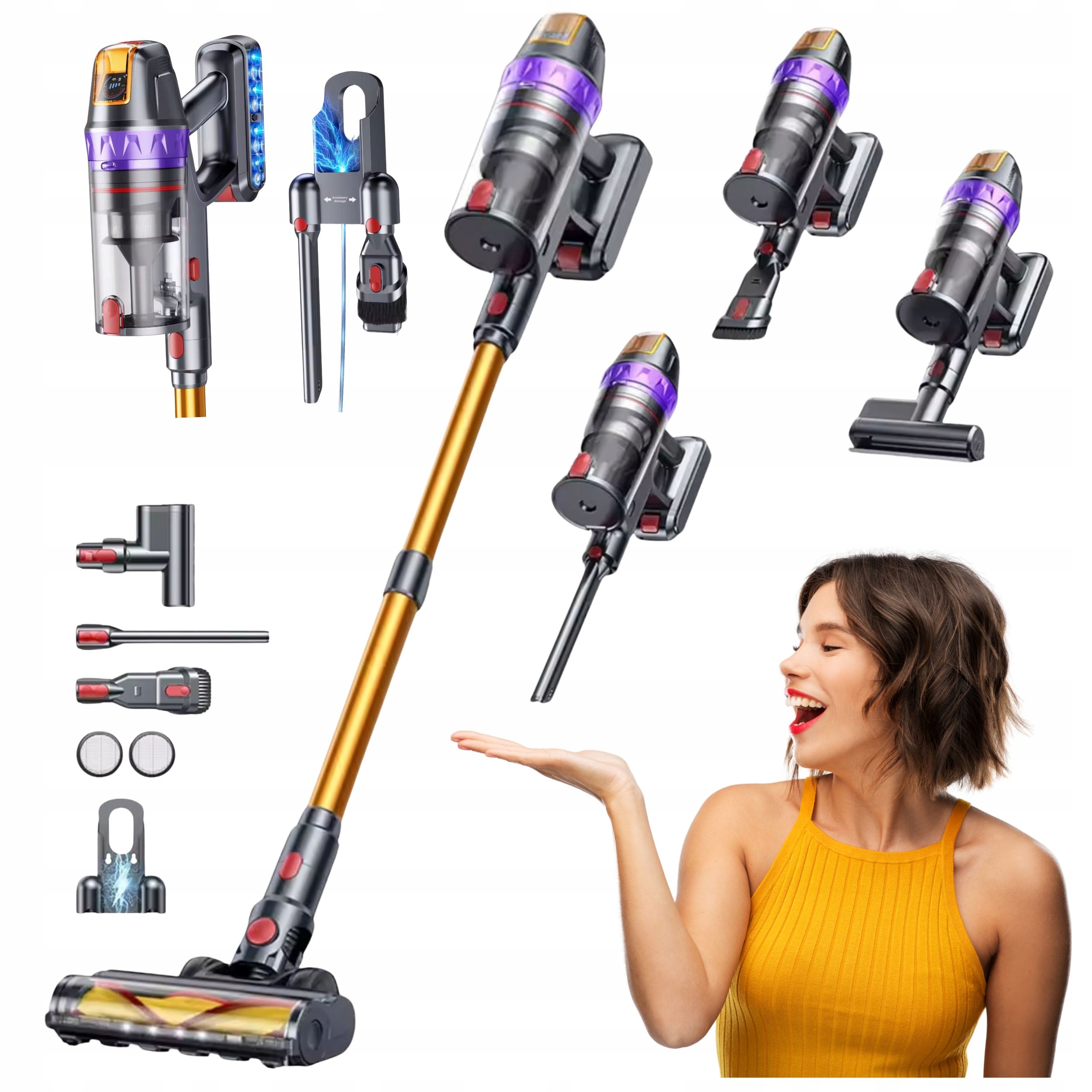 Tyčový Vysavač Bezdrátový Buture VC-90 S Hepa 3v1 Silné Sání 600 W