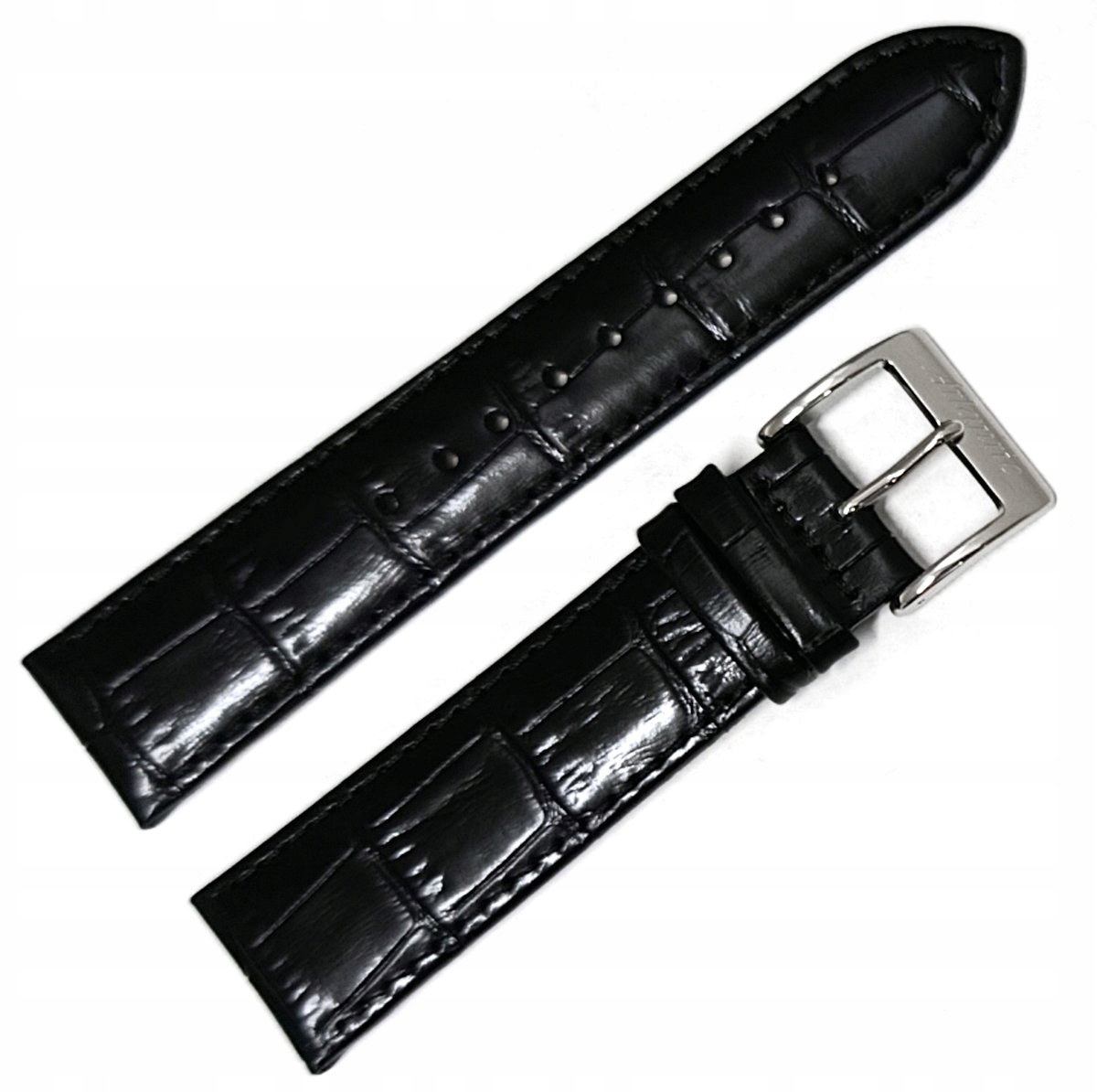 Originální Černý Kožený Řemínek Na Hodinky Atlantic Seacrest 22 mm Krokodýl