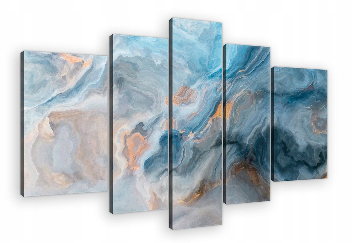 Obraz 170x100 Abstrakce mramor vlny světle modrá šedá zlatá polyptych umění