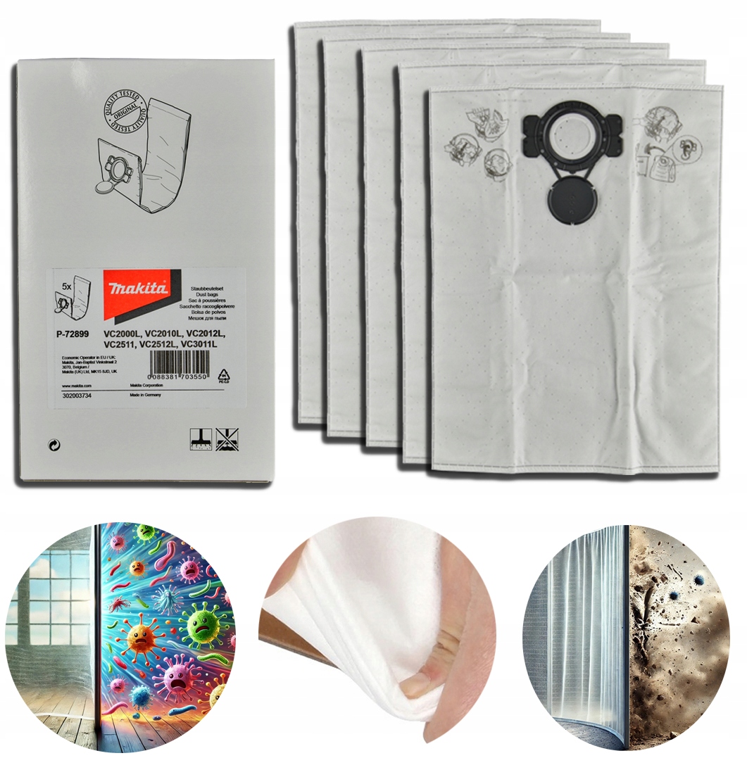 Worki flizelinowe do odkurzaczy serii VC Makita P-72899 10 litrów 5 sztuk