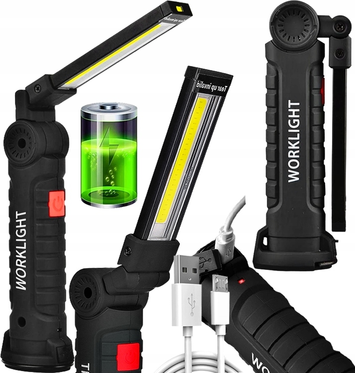 Mocna Lampa Latarka Warsztatowa Led Cob Magnes Usb Lampka Składana 5 Trybów