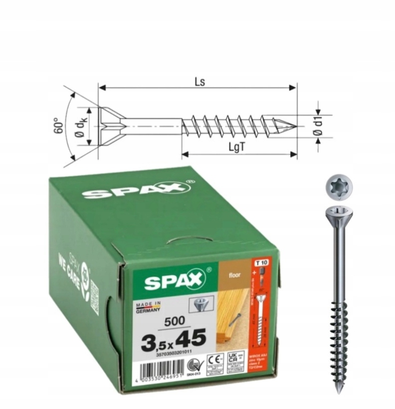 Wkręty płyt podłogowych Wirox spax 3,5 x 45 Wirox Tx do podłóg 500 szt