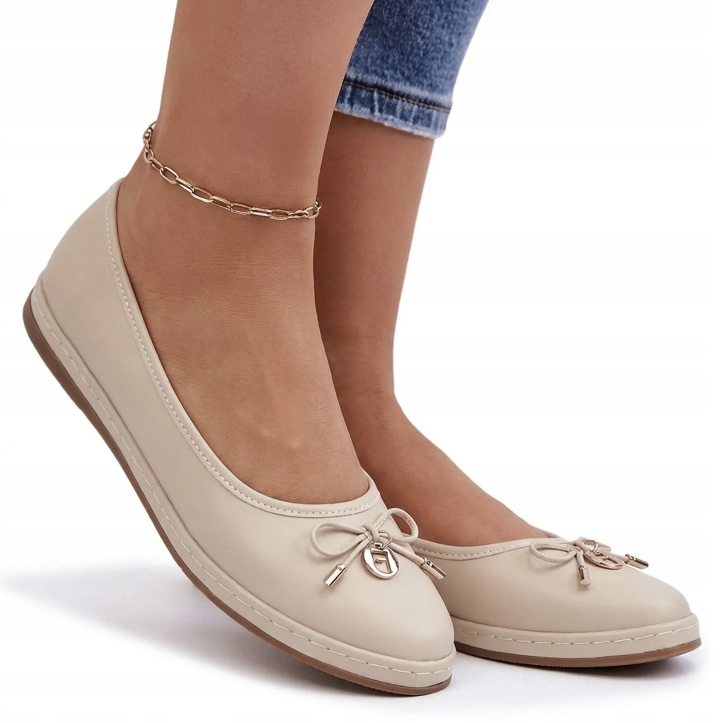 Skórzane Półbuty Baleriny Filippo DP6856 Beżowe Wsuwane Buty Damskie 36