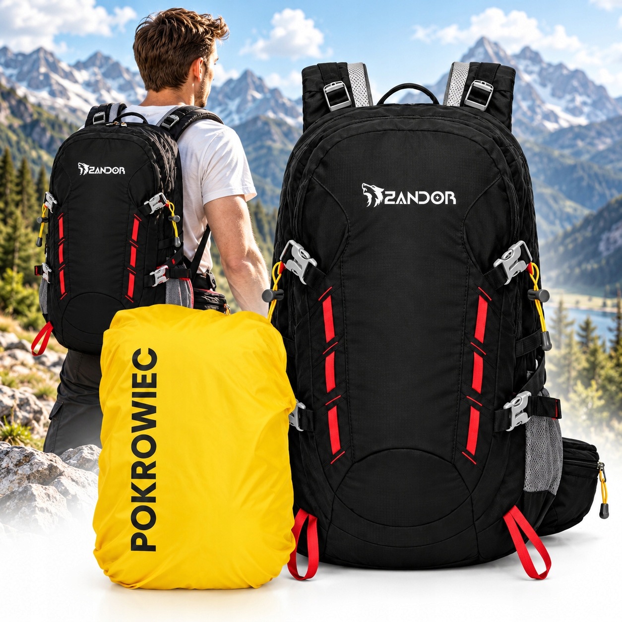 Plecak Turystyczny Górski Trekkingowy Damski Męski 40L Czarny+pokrowiec