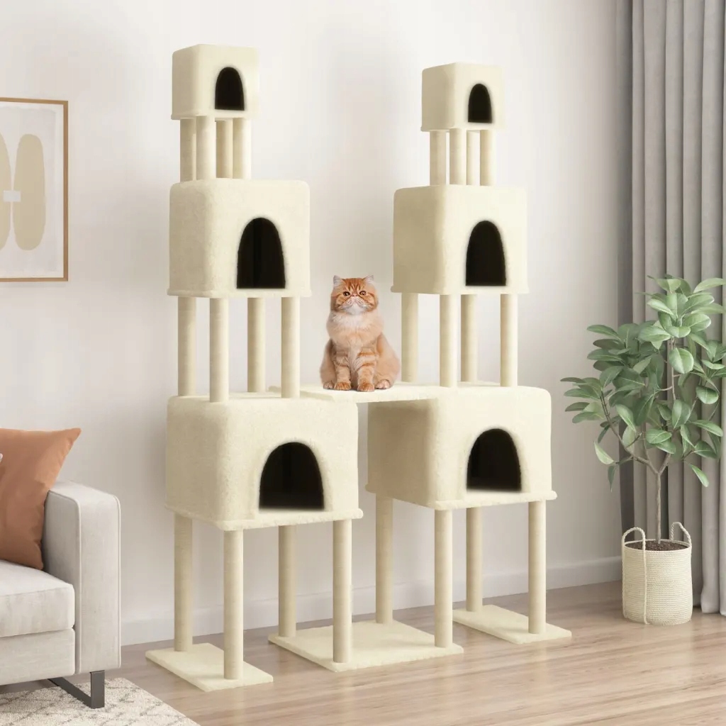 Levně Škrabadlo pro kočky sisalovými sloupky krémové 199 cm