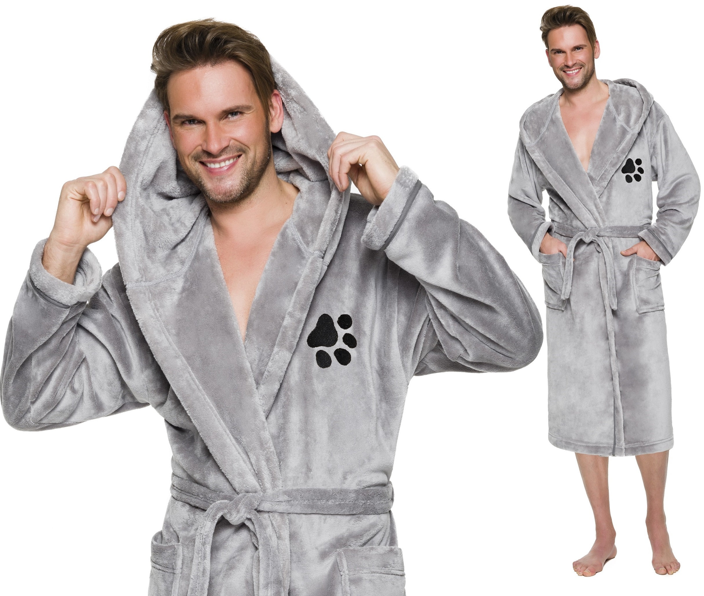 ŁAPKA CIEPŁY DŁUGI SZLAFROK MĘSKI Z KAPTUREM L