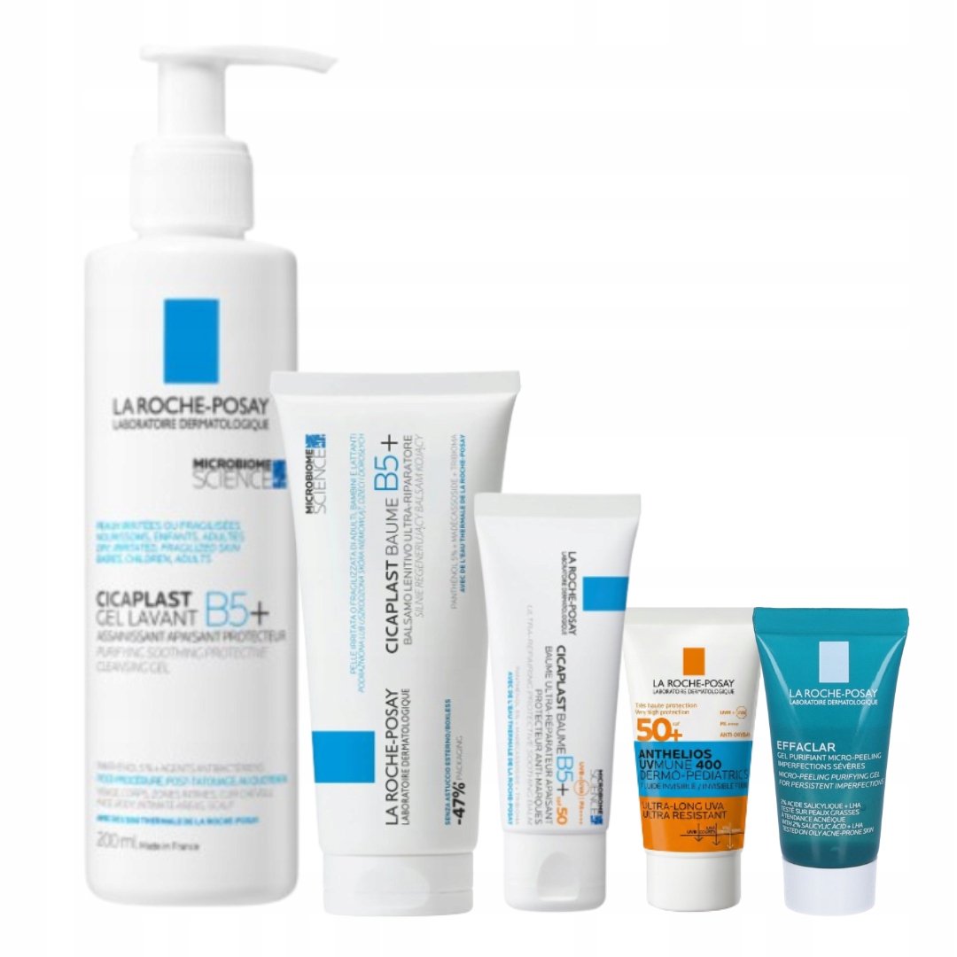 Zestaw myjący La Roche-Posay Cicaplast żel dwa balsamy regenerujące