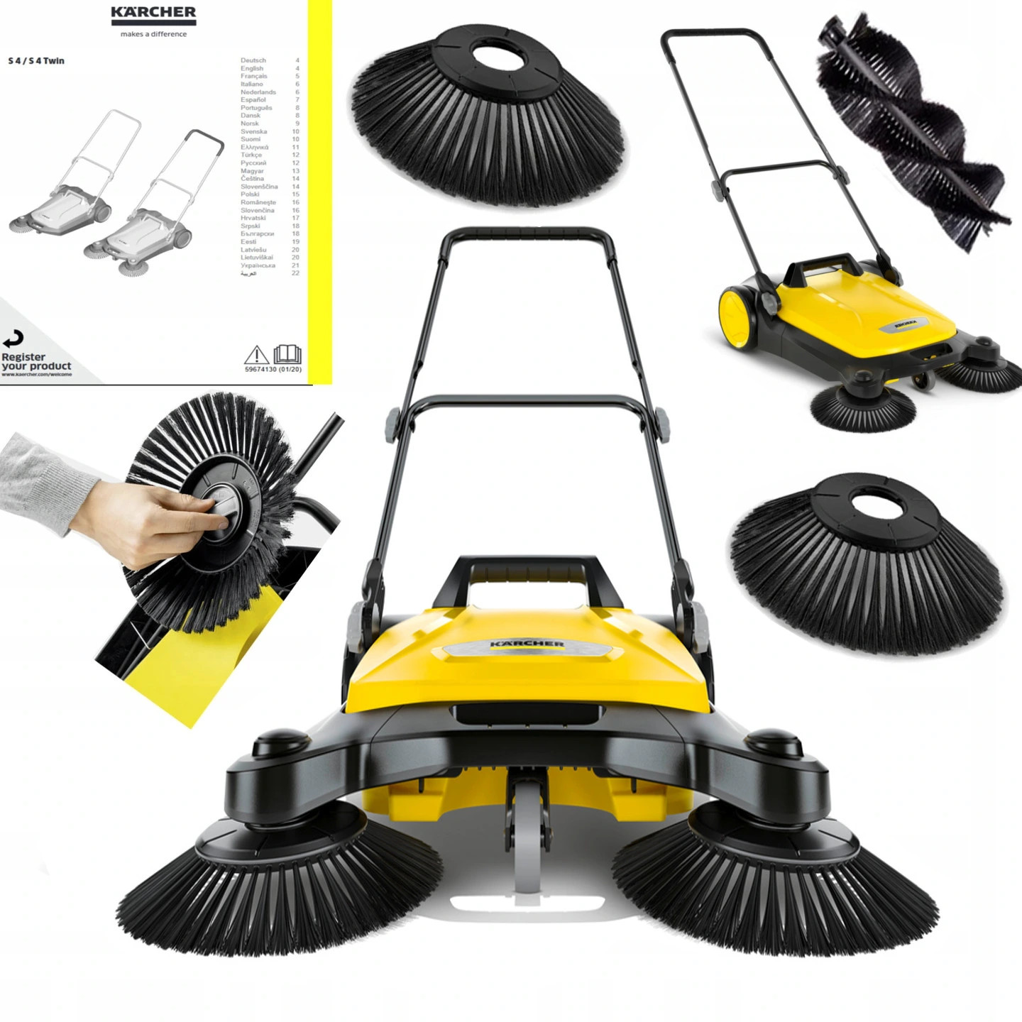 ZAMIATARKA DO LIŚCI KOSTKI TARASU KARCHER S 4 TWIN RĘCZNA SKUTECZNA 20L Waga produktu z opakowaniem jednostkowym 11 kg