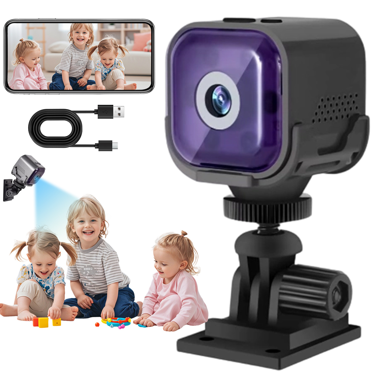 Mini Wifi Kamera 1080P Detekce Pohybu Noční Režim Živý Náhled