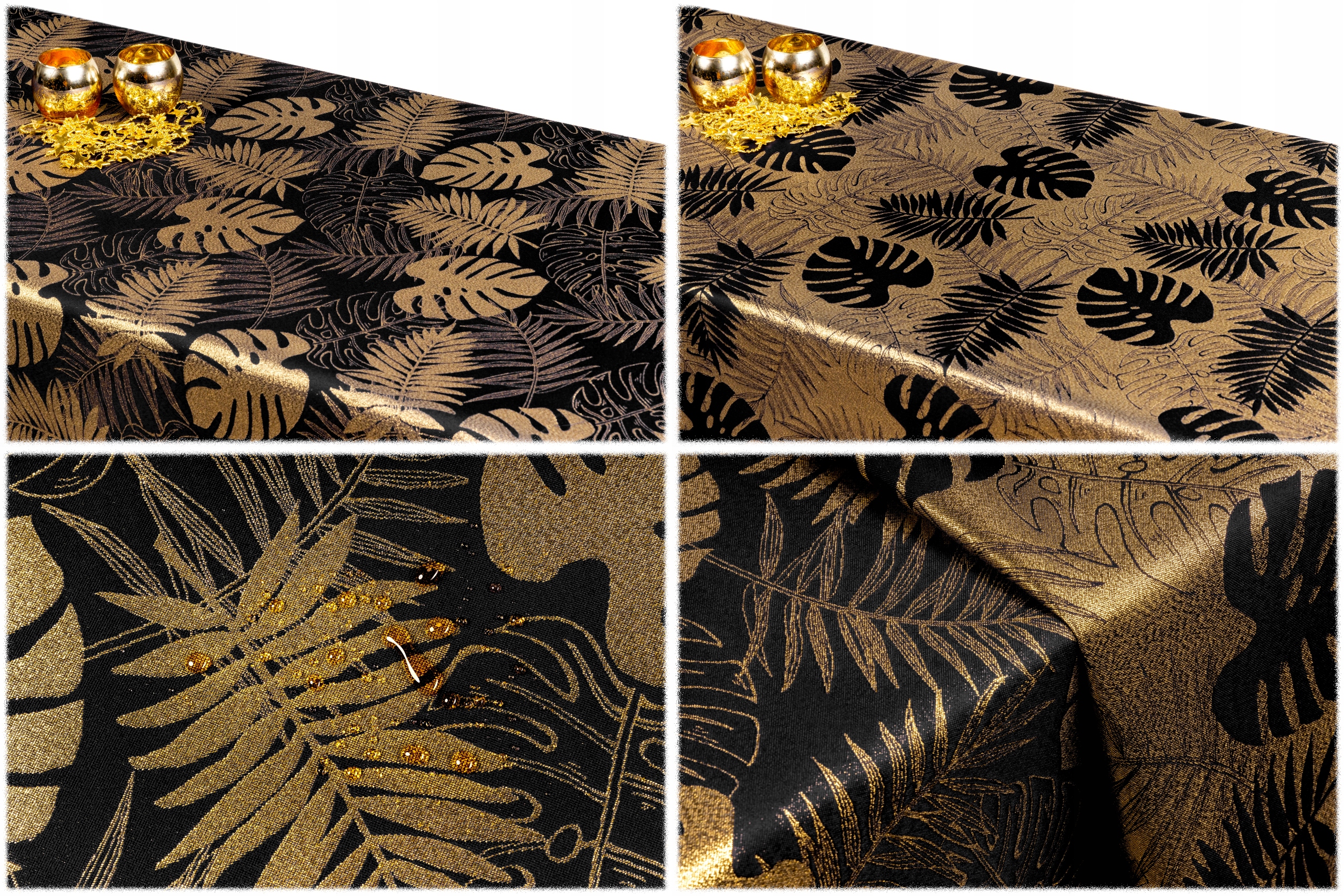 

obrus Dwustronny 120x500 Czarny monstera Złoty
