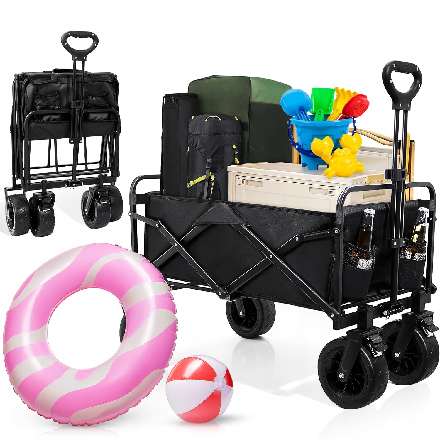 Duży Składany Wózek Turystyczny Plażowy Transportowy 100KG Przyczepka 120L