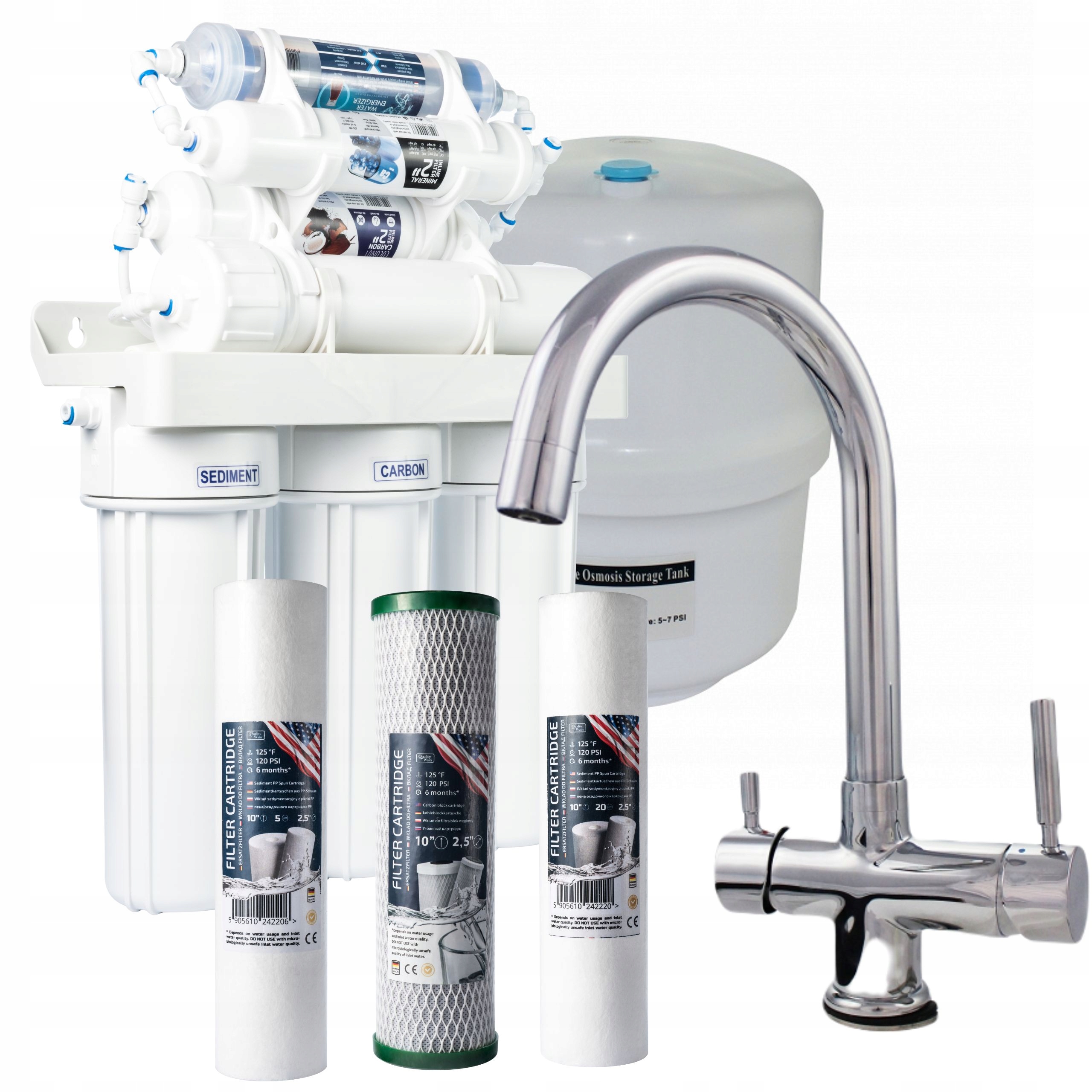 SYSTEM ODWRÓCONEJ OSMOZY RO7 Z PIĘKNĄ BATERIĄ 4 DROŻNĄ