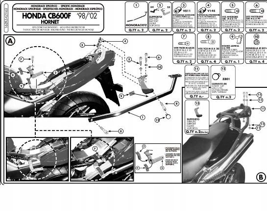 Kappa rám centrálneho kufra Honda Hornet 600 98-02 KZ162