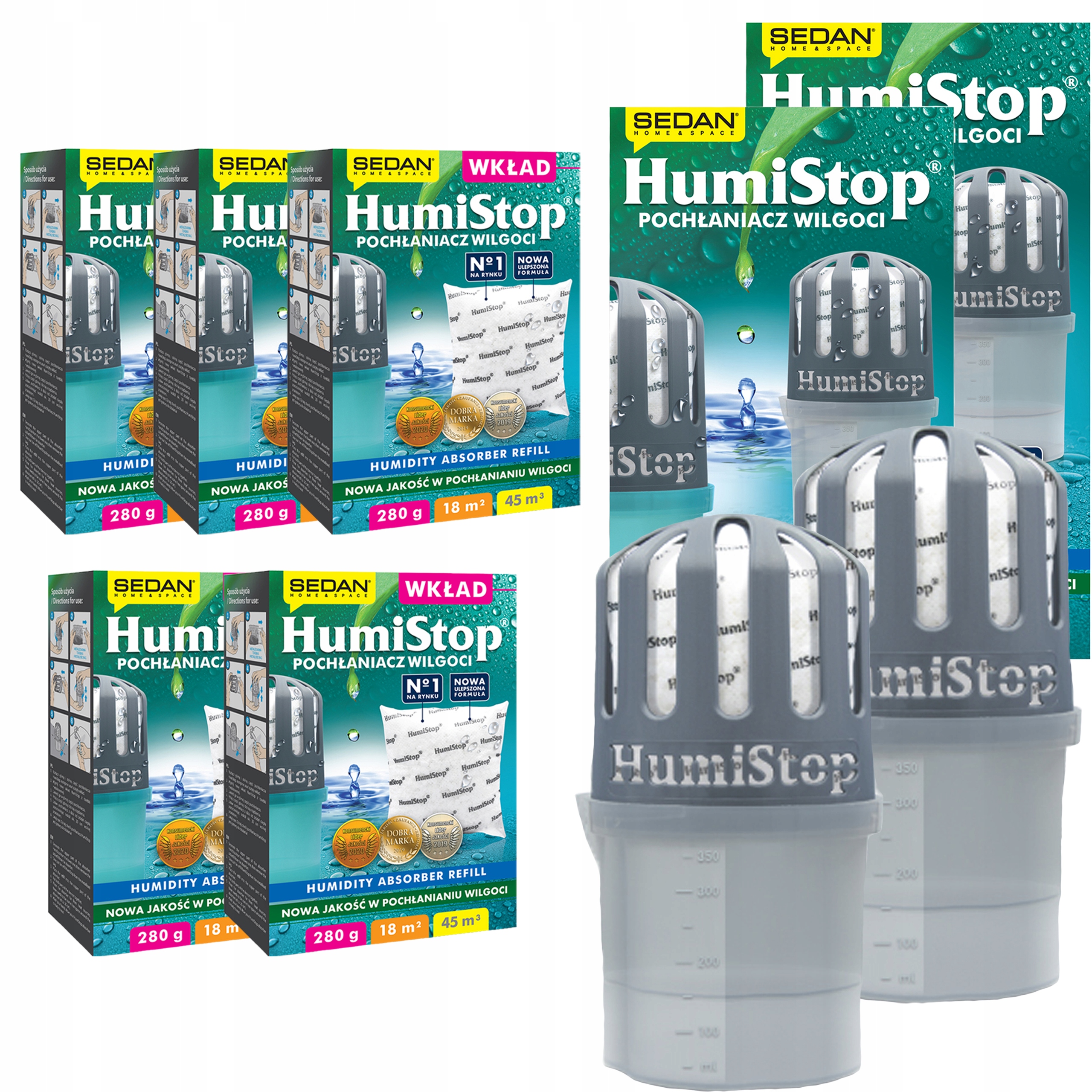 Pohlcovač vlhkosti Humistop – 2x zařízení 5x náhradní náplň Humistop 280 g