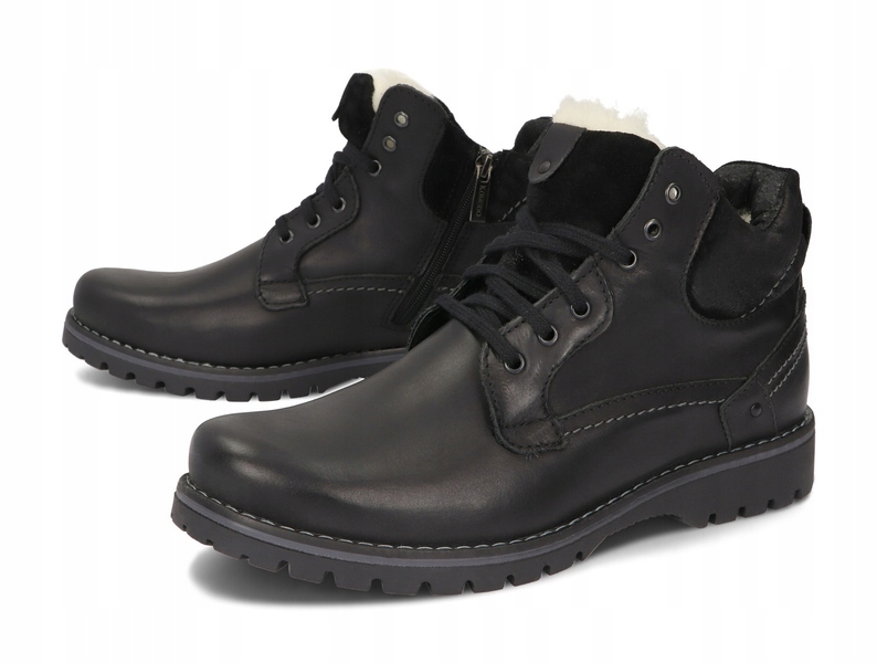 TRZEWIKI MĘSKIE BUTY OCIEPLANE SKÓRA 885 CZARNY 47 Długość wkładki 31.5 cm