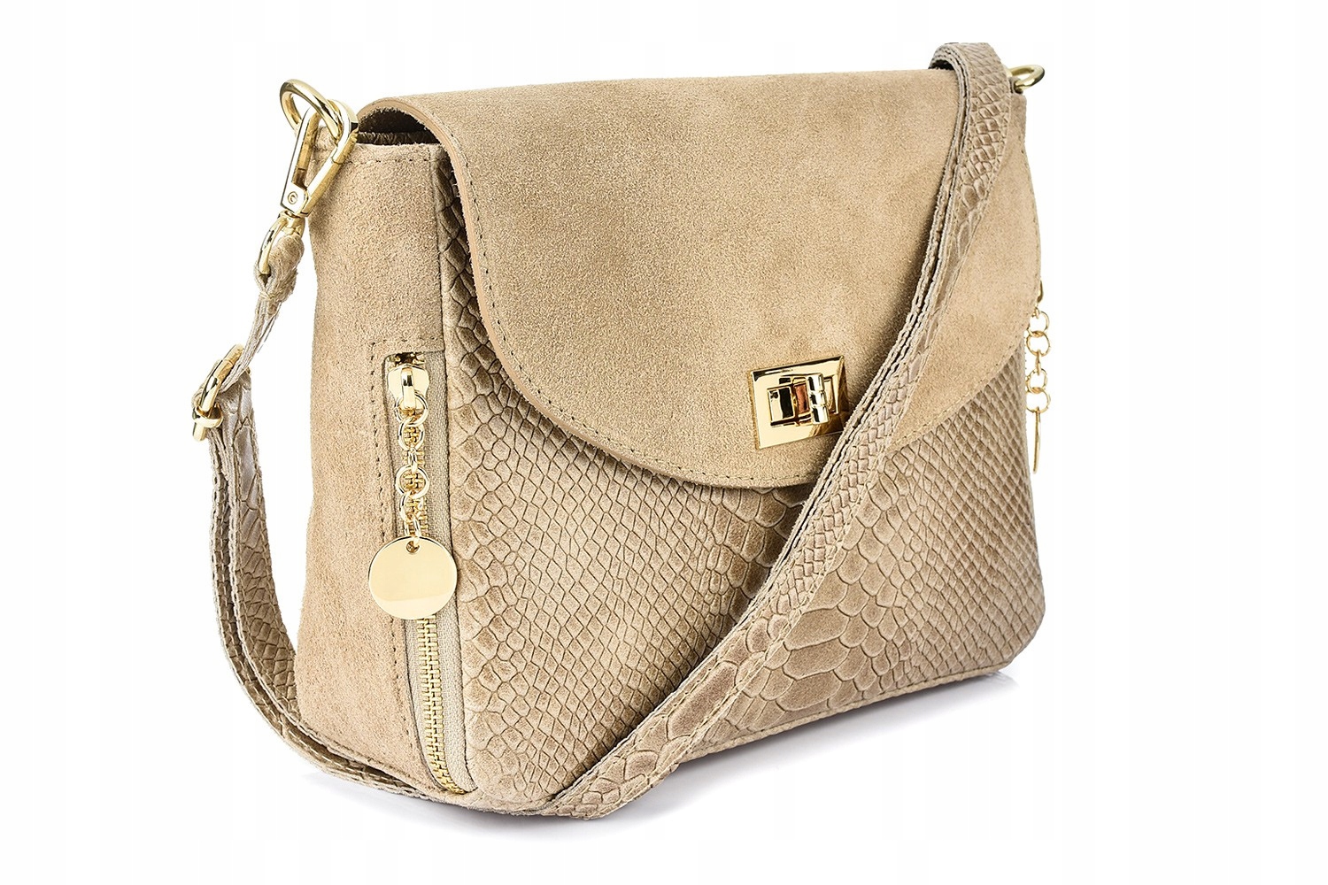 

Włoska Torebka Skórzana listonoszka skóra beżowa