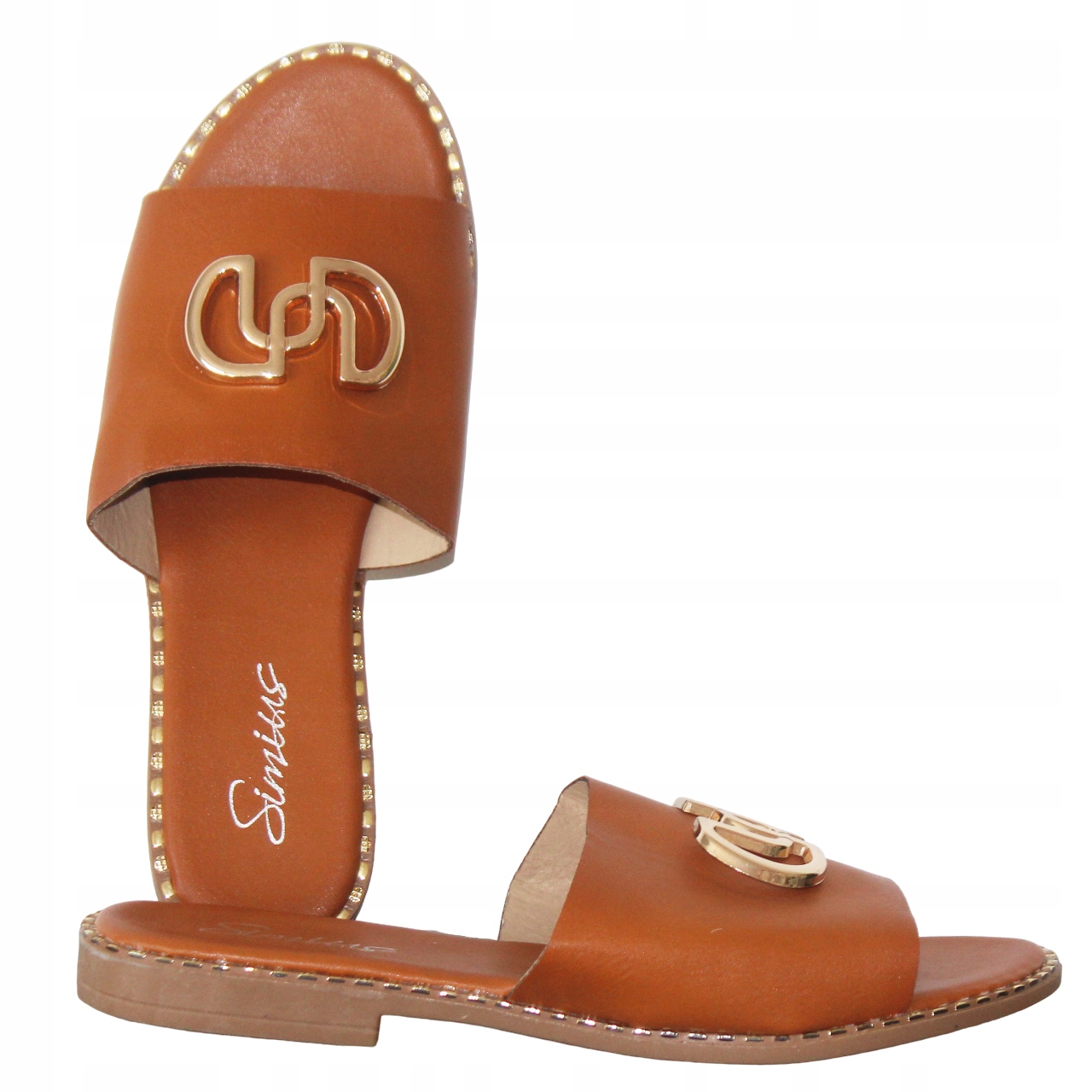 Dámské nazouváky hnědé ploché klasické zlaté s přezkou vel.