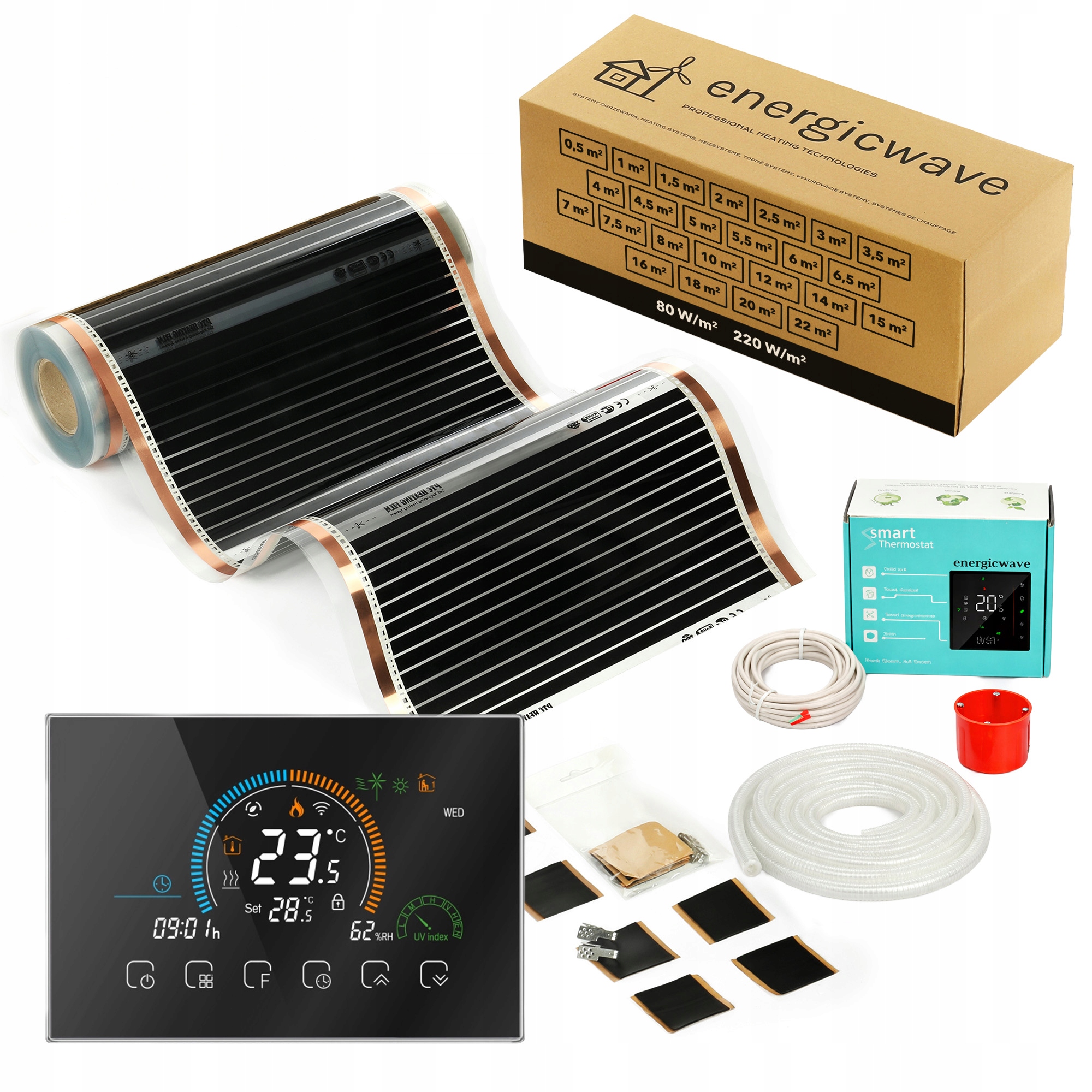 Vykurovacia Fólia Sada 220 W, 1 m2 s termostatom, infračervené vykurovanie
