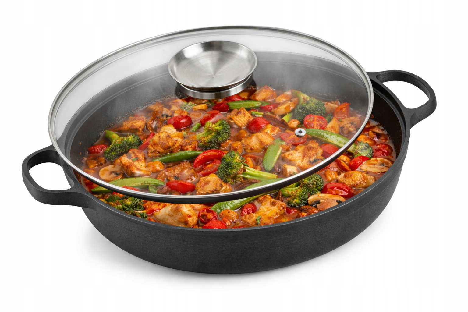 Patelnia Żeliwna głęboka duża z pokrywką rondel Garnek brytfanna 35 cm