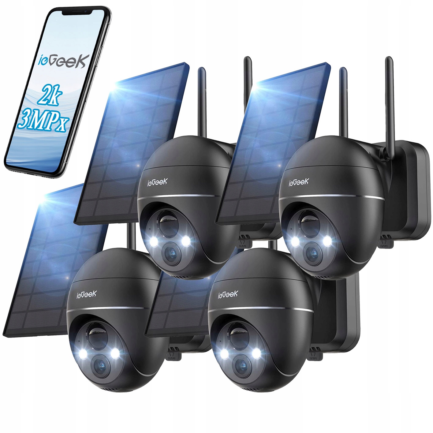 2K Venkovní Solární Wifi Kamera Otočná Ip 3MPX Fhd 4X Zoom 9000MAH 4ks