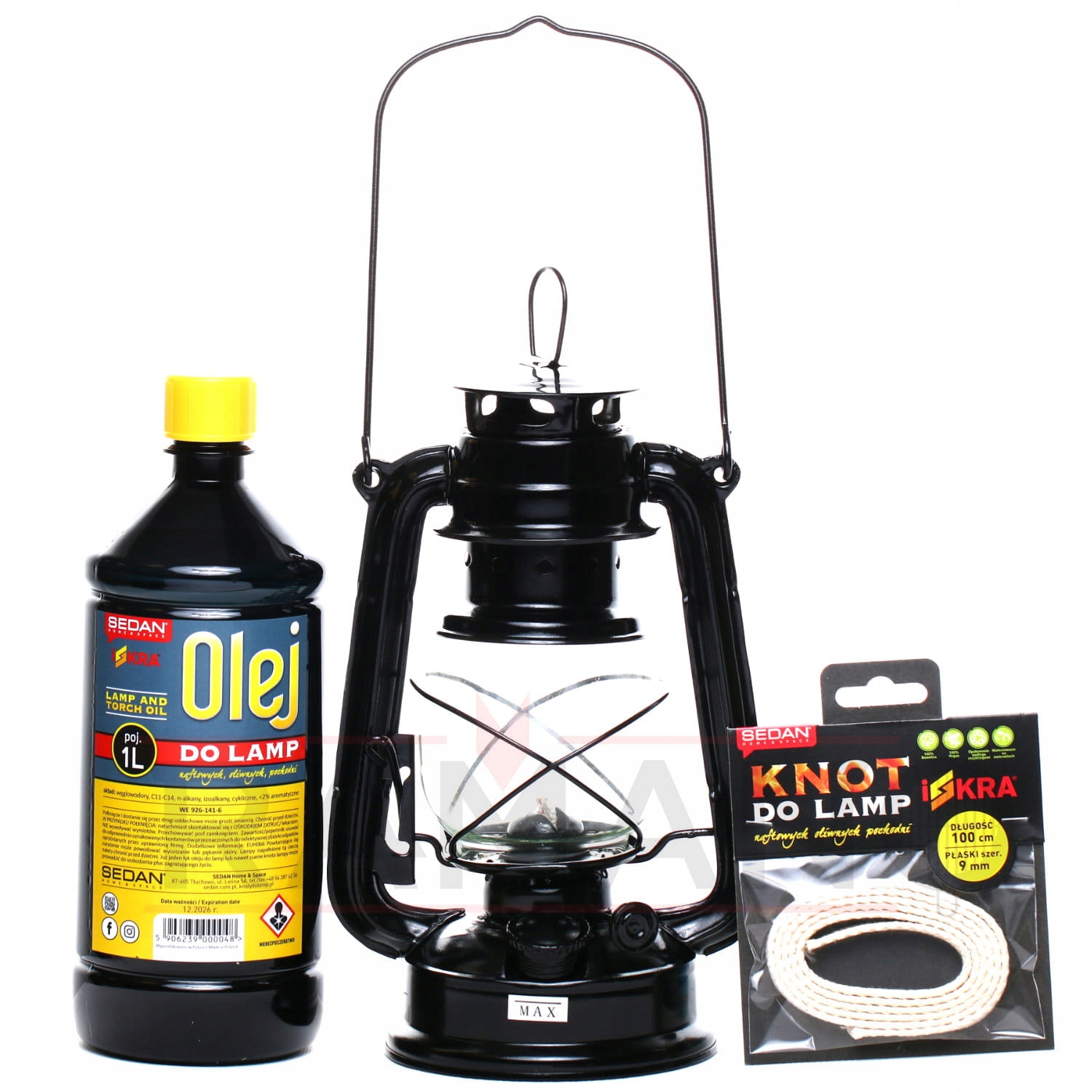 Černá petrolejová lampa 24 cm s olejem a knotem Iskra