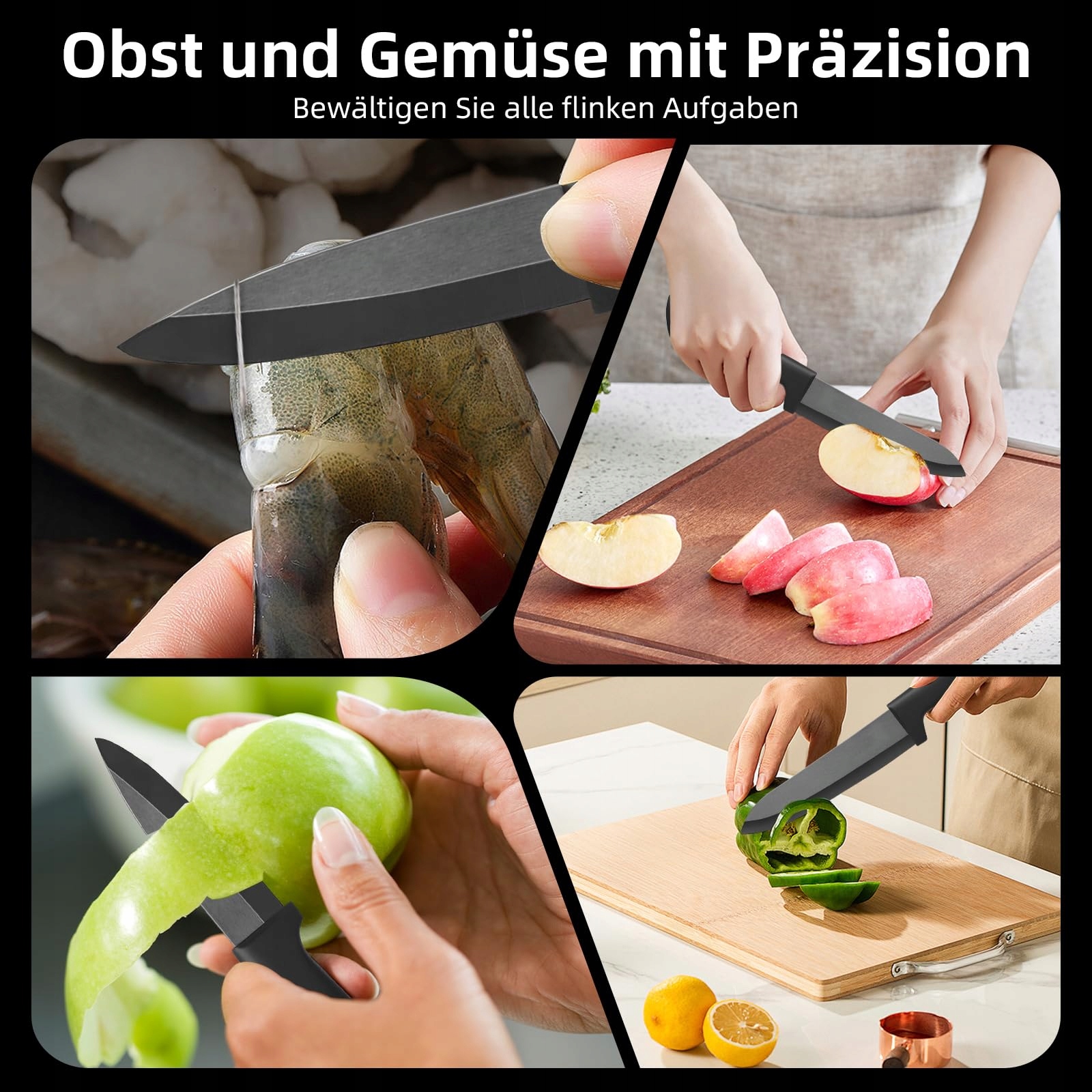 MUXUN Zestaw Noży Ceramicznych Owoce Warzywa 4 Sztuki Plus Obieraczka — miniatura 3