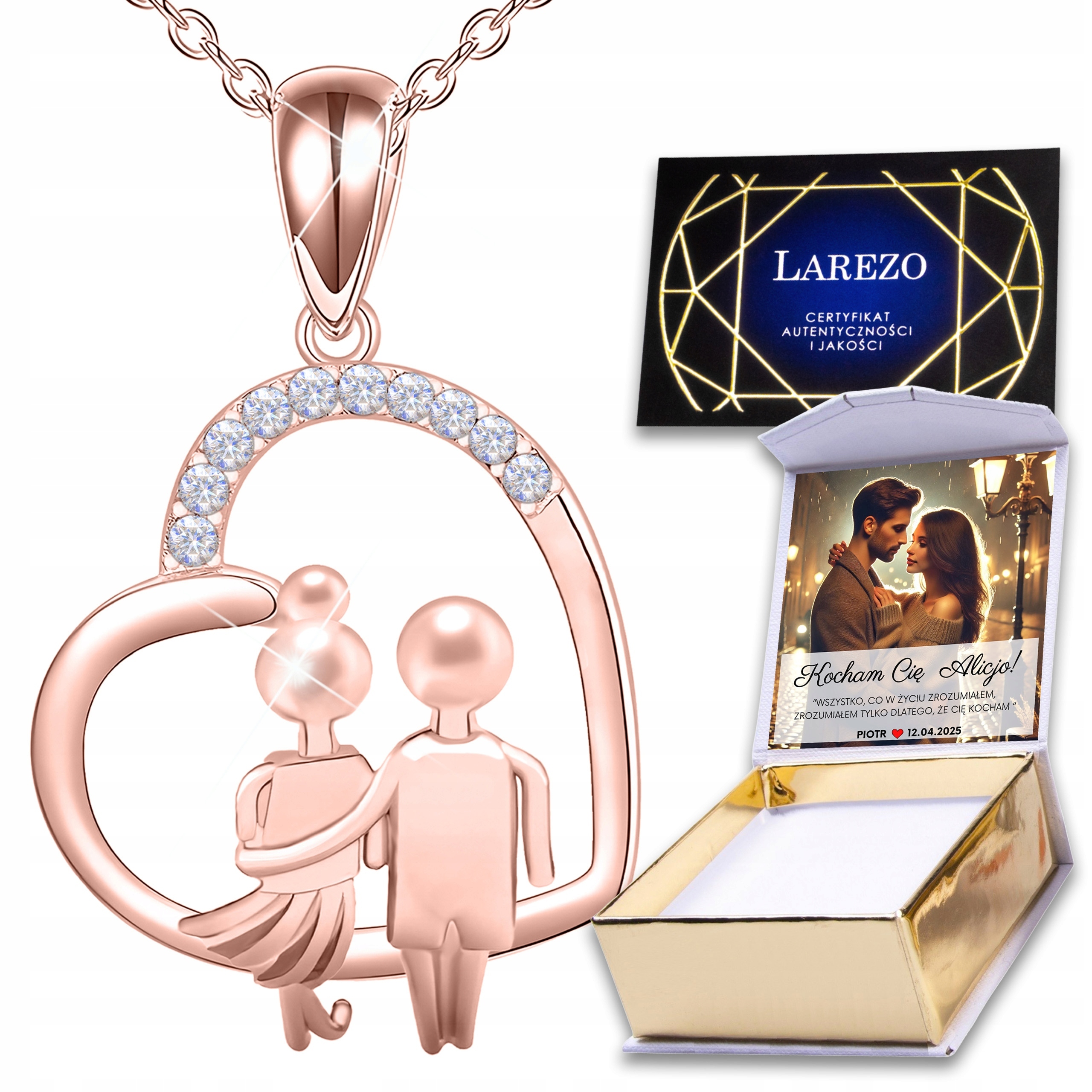 Pozlacený náhrdelník pro páry Srdce Srdíčko Zirkony Stříbro 925 Potisk