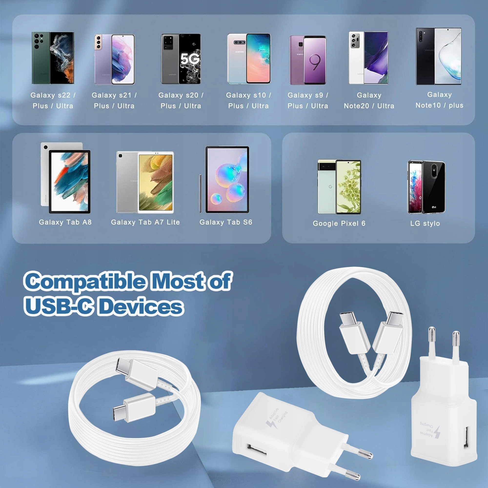 2x USB-C Ładowarka Set for Galaxy A15 A14 A13 A04S A71 A55 A54 — miniatura 6