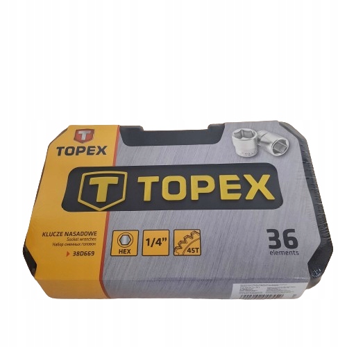 KLUCZE NASADOWE ZESTAW Z WALIZKĄ 1/4" 36 szt. TOPEX 38D669 Liczba elementów w zestawie 94