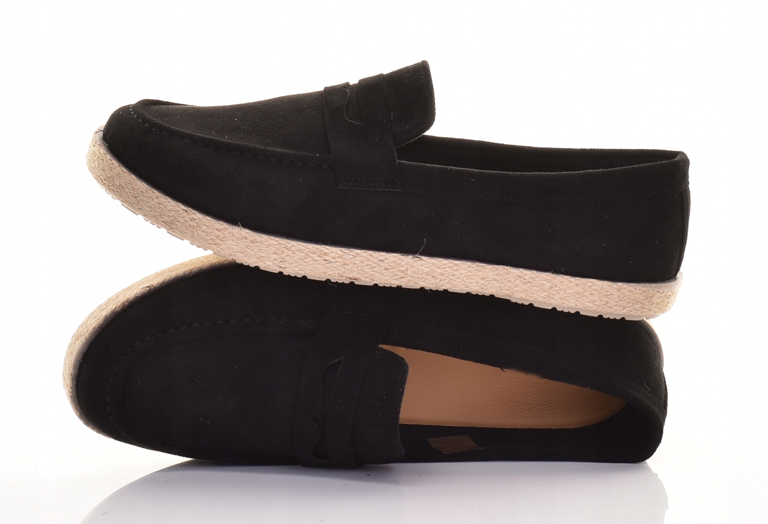 ESPADRYLE MĘSKIE KLASYCZNE ZAMSZOWE WSUWANE TENISÓWKI CZARNE MODNE