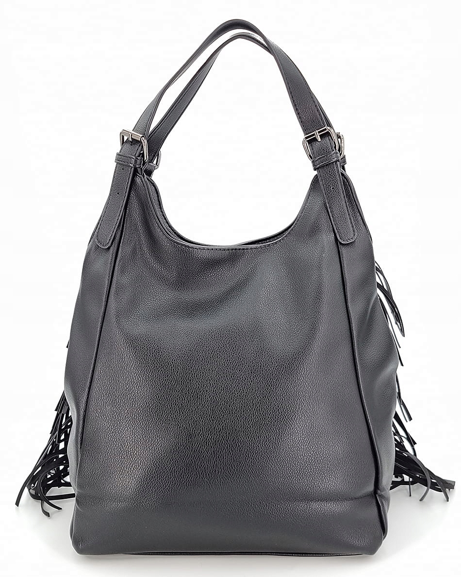 Czarny pojemny worek torebka damska z frędzlami Kod producenta MC 018