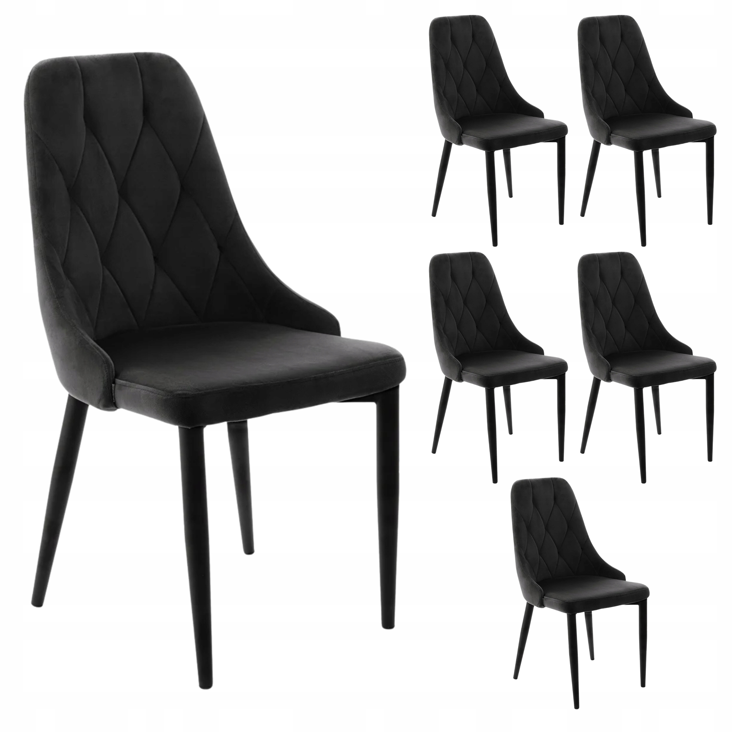 Sada 6 x jedálenských stoličiek Louis Quilter, velúr, komplet do jedálne, čierna Homla