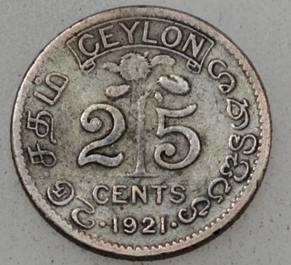 CEJLON 25 CENTÓW 1921 / srebro