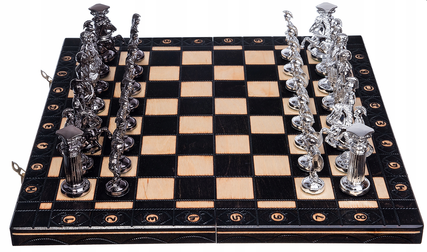 SZACHY RZYMSKIE DREWNIANE SREBRNO-CZARNE DUŻE 42cm EAN (GTIN) 5901085054313