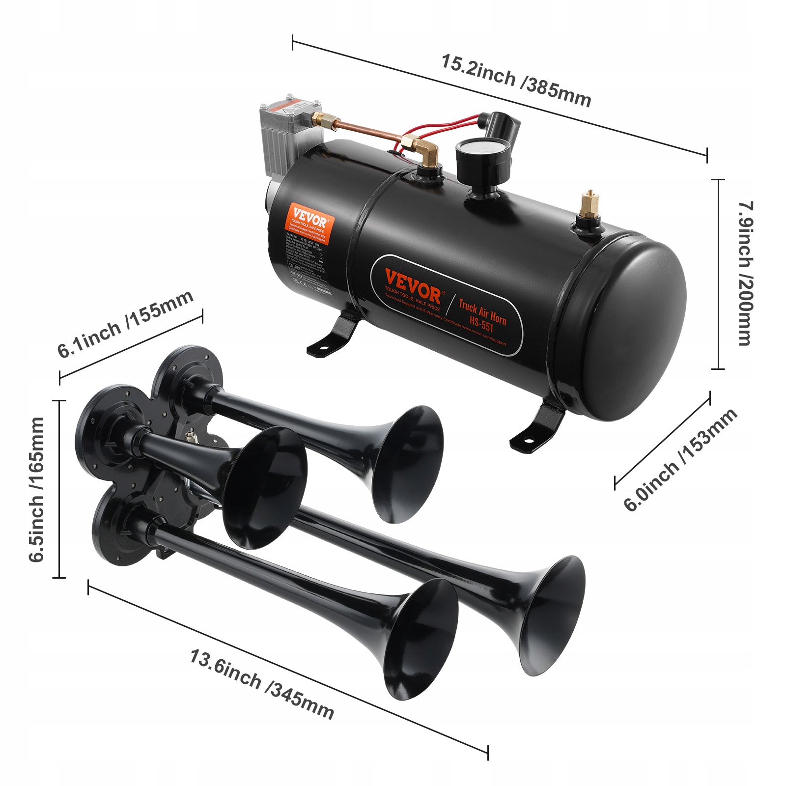 Zestaw VEVOR Air Horn 170 W 12V 3 L Sprężarka Zestaw powietrza klaksonu Producent części Vevor