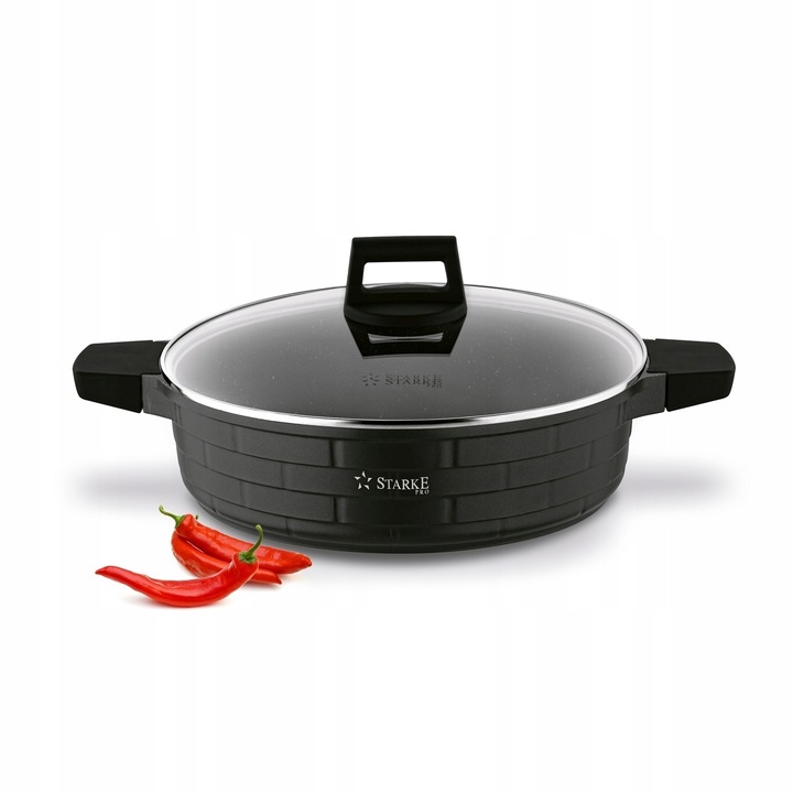 Głęboka patelnia Z Pokrywką 28 cm patelnia Na Indukcję Brick Marble