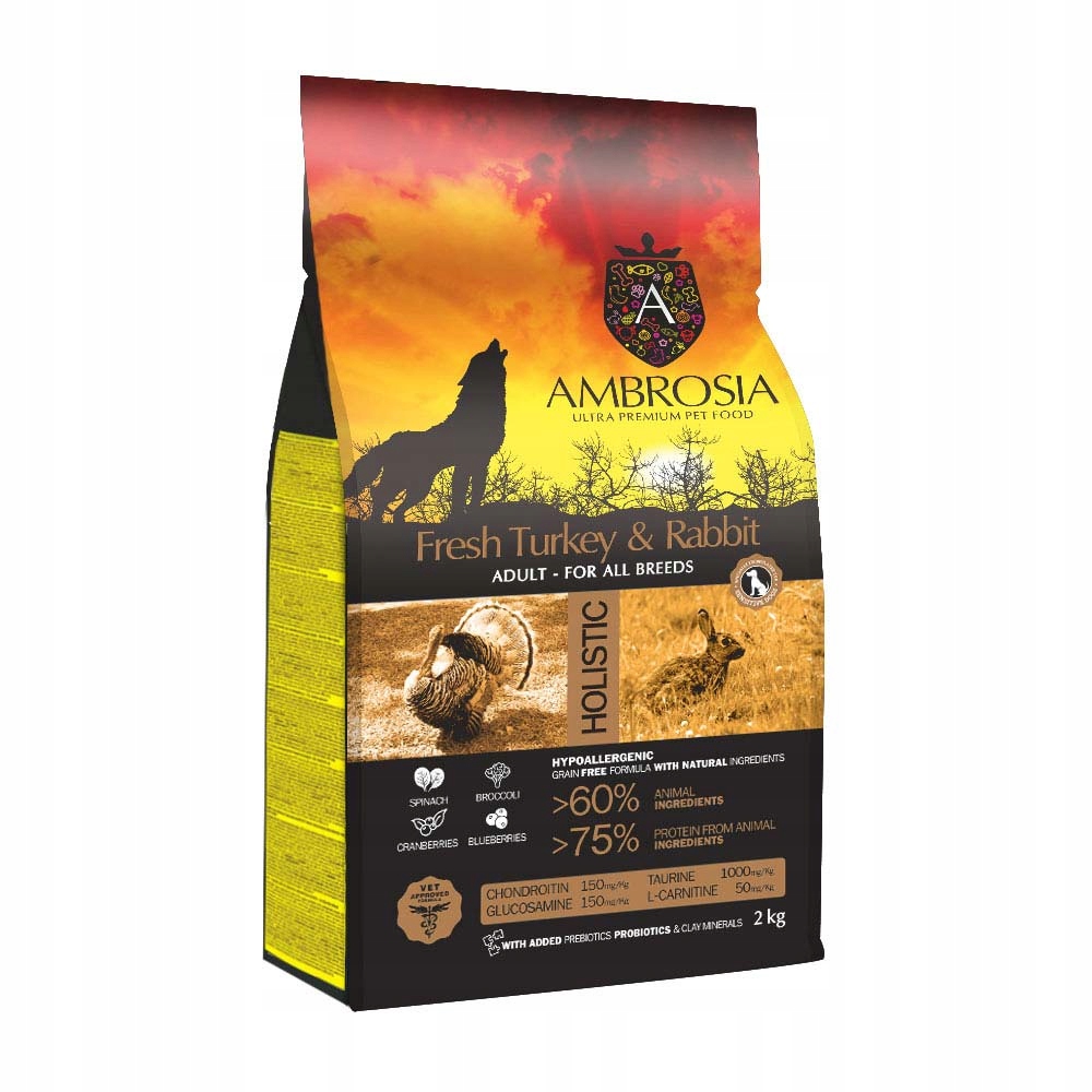 Karma sucha dla psa Ambrosia bezzbożowa hipoalergiczna indyk i królik 12 kg