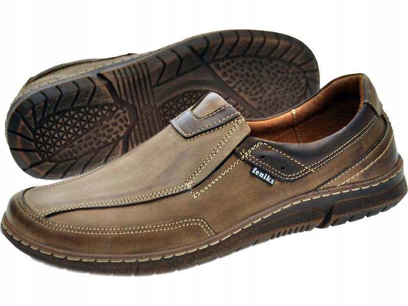 MĘSKIE POLSKIE MOKASYNY SKÓRZANE 102 BRĄZ 42 Kolekcja Wiosna Lato