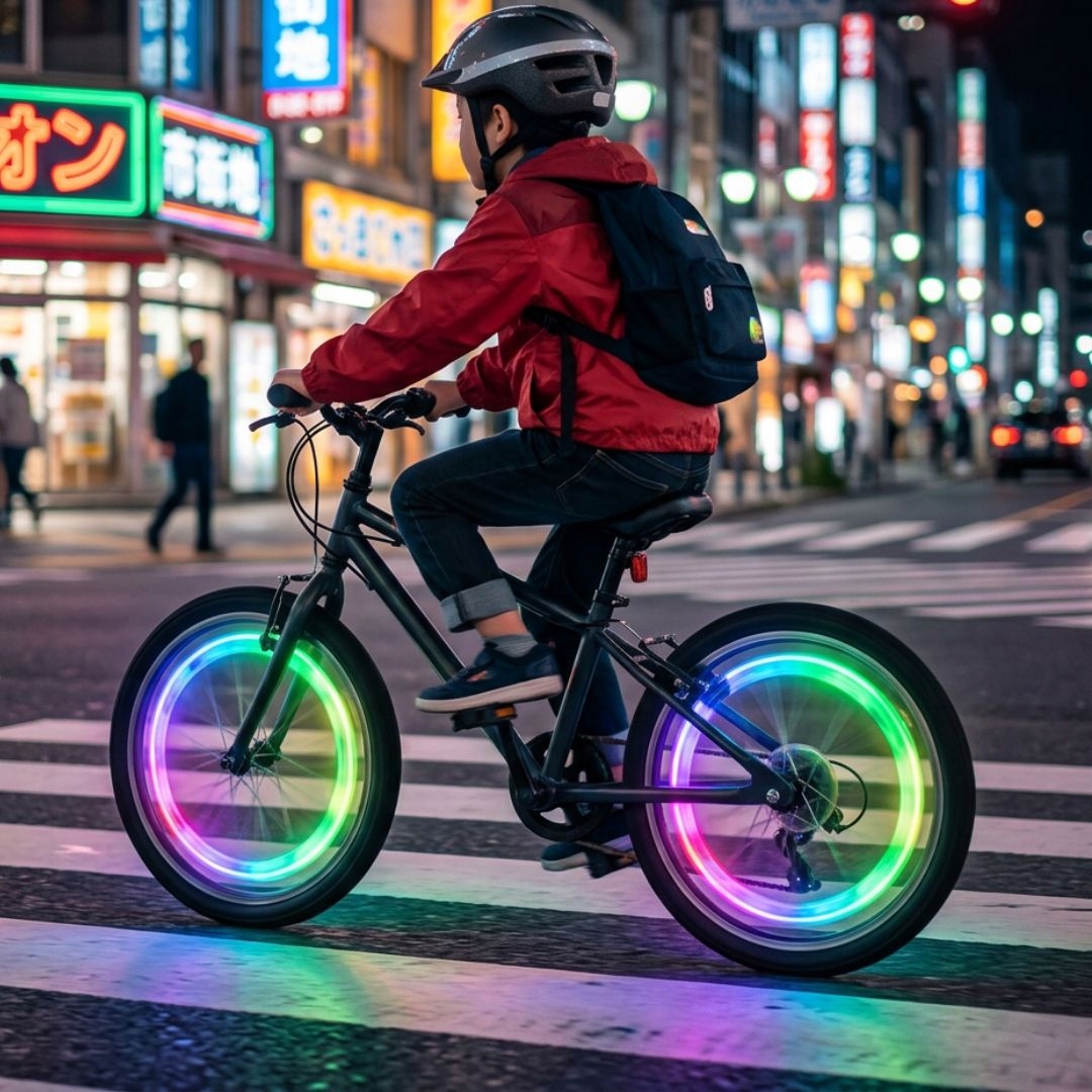 LAMPKA ROWEROWA LED NAKŁADKA NA KOŁO ROWEROWE ŚWIECĄCA W NOCY DO ROWERU 1X Czas pracy 120 h