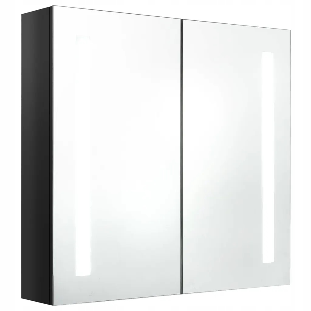 Skříňka se zrcadlem a Led, černá, 62 x 14 x 60 cm, 3 police, 2 dvířka