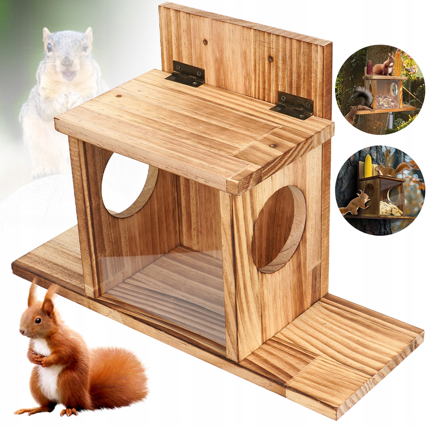 Levně Dřevěné Krmítko Pro Veverky S Podavačem Je Odolné Vůči Podmínkám Pro Zahradu