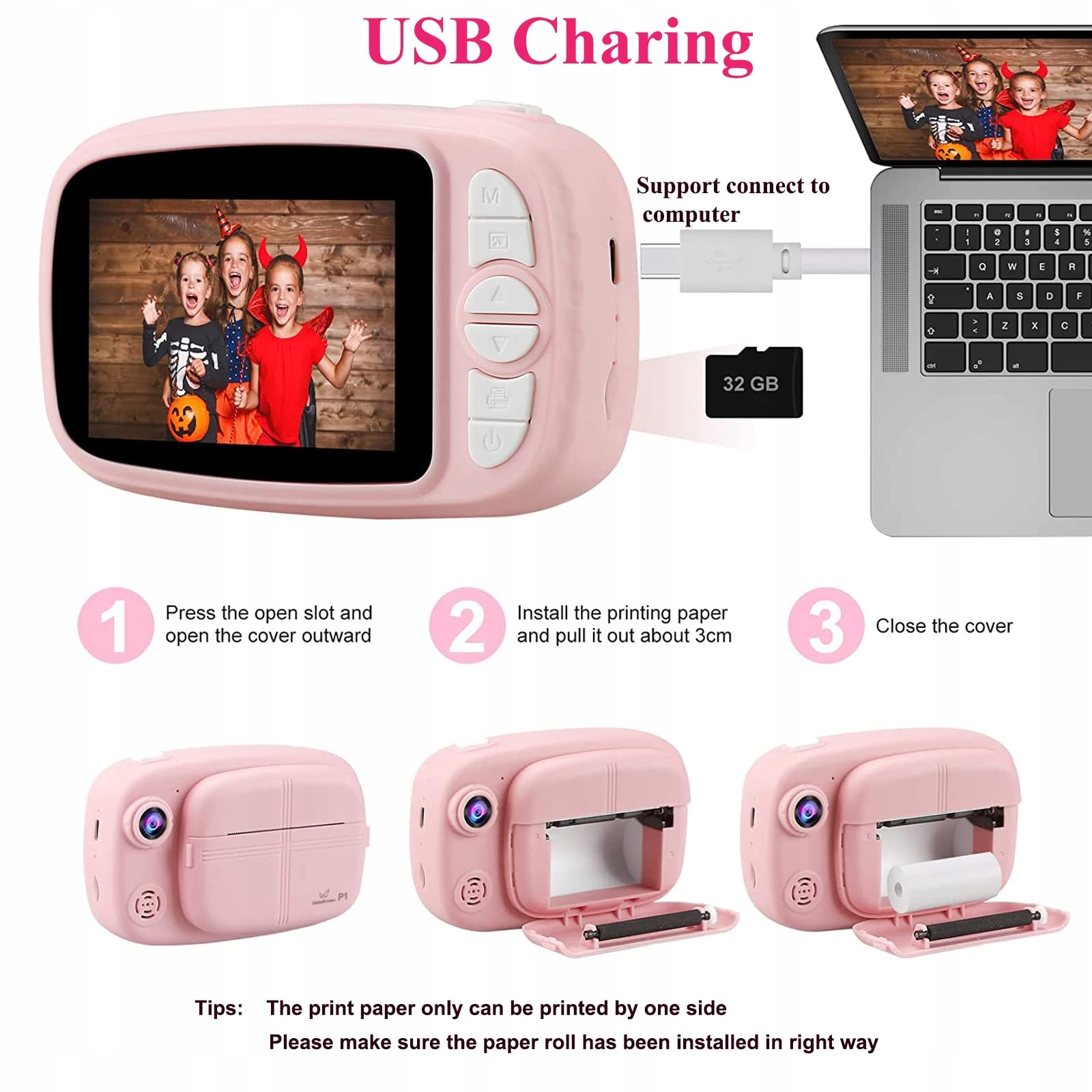 GLOBALCROWN Aparat Natychmiastowy Dla Dzieci Z Kartą 32GB I Papierem — miniatura 5