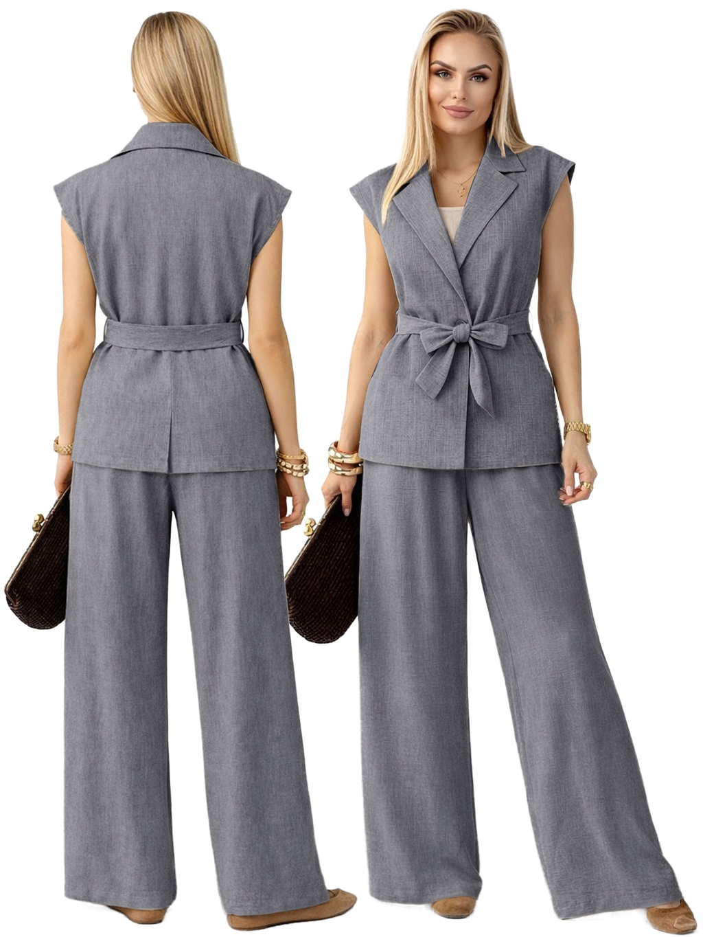 wizytowy Komplet damski kamizelka szerokie spodnie Santorini