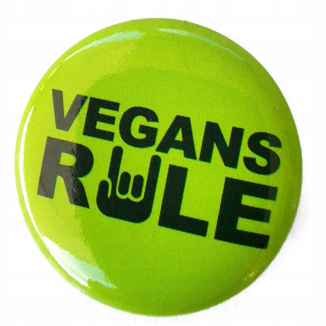

Przypinka Vegans Rule Czarny Napis Na Zielonym But