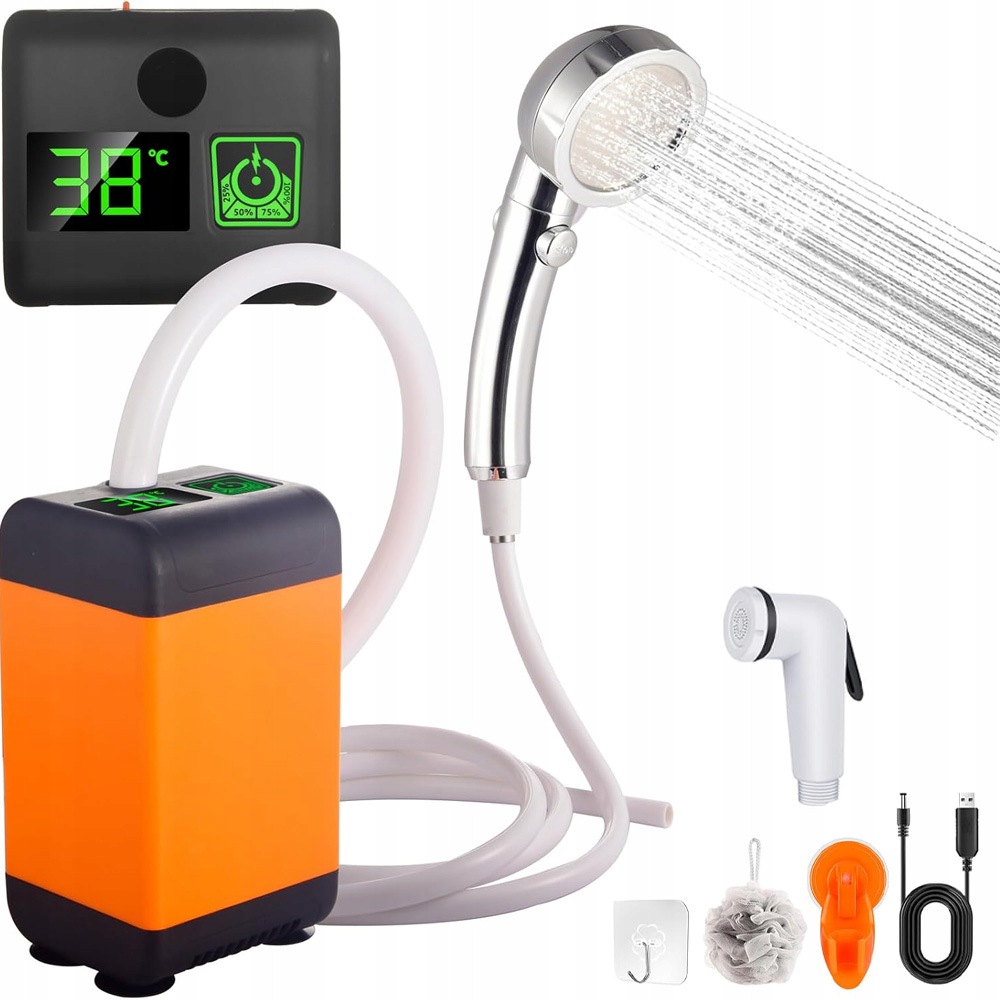 Camping Shower, Venkovní Přenosná Sprcha LCD S Pumpičkou, Odolná