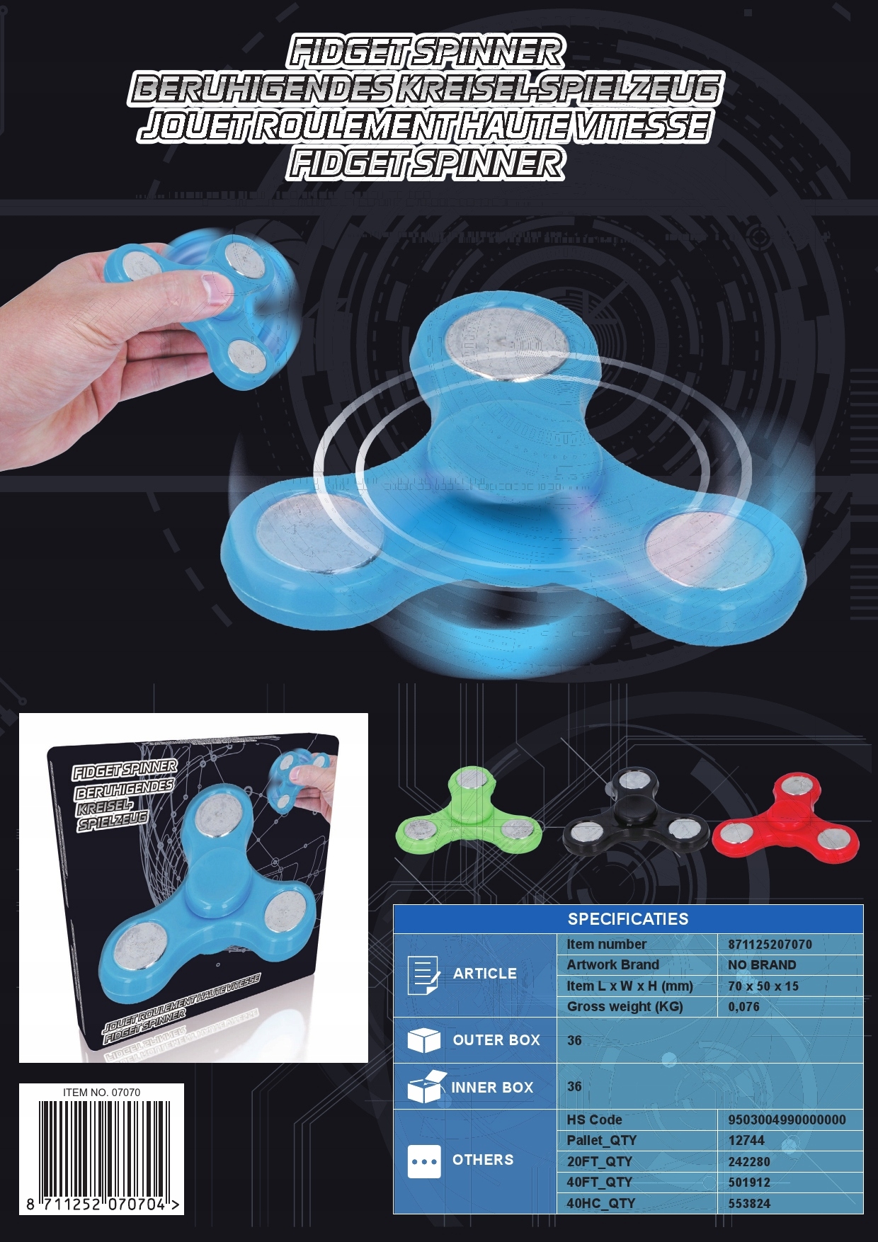 HAND FIDGET SPINNER ANTYSTRESOWA ZABAWKA czerwony Rodzaj Fidget Spinner